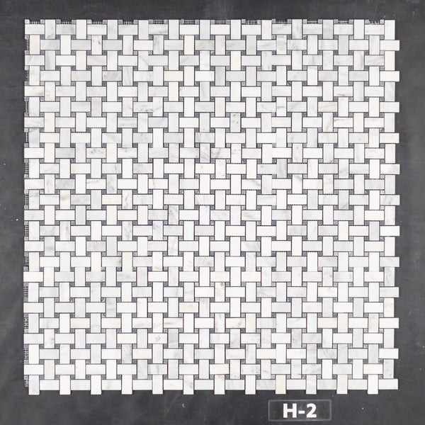 Pearl White Basketweave with 3/8" Pacific Gray Dot Mosaic Honed - Elon Tile & Stone
