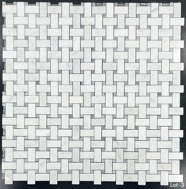 Tejido de cesta blanco perla con mosaico de puntos gris pacífico de 3/8" pulido
