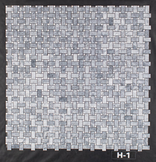 Pacific Gray Basketweave with 3/8" White Absolute Dot Mosaic Honed - Elon Tile & Stone