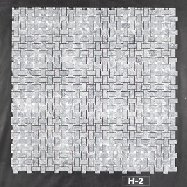 Pacific Gray Basketweave with 3/8" White Absolute Dot Mosaic Honed - Elon Tile & Stone