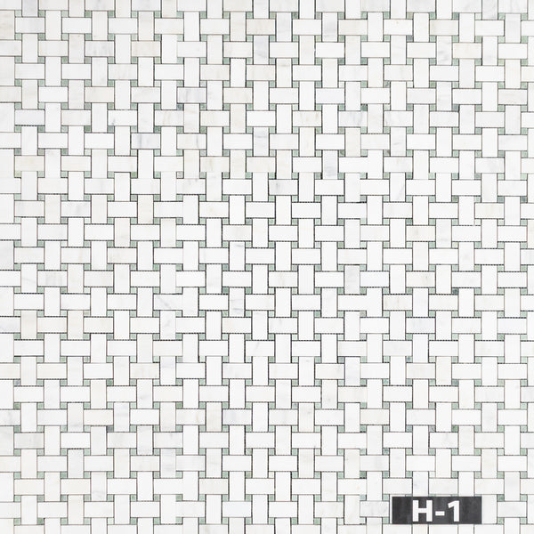 Tejido de cesta blanco perla con mosaico de punto verde Ming de 3/8" pulido