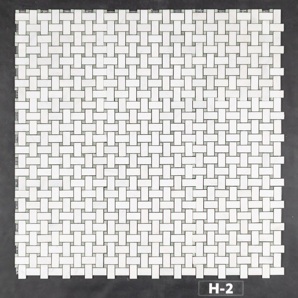 Tejido de cesta blanco perla con mosaico de punto verde Ming de 3/8" pulido