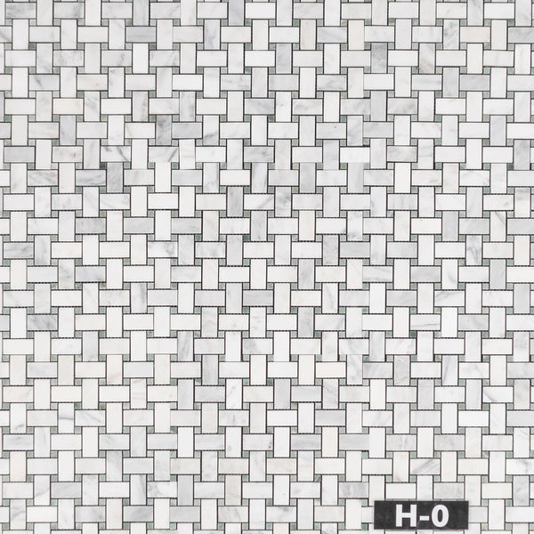 Tejido de cesta blanco perla con mosaico de punto verde Ming de 3/8" pulido
