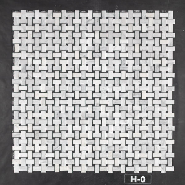 Pearl White Basketweave with 3/8" Black Dot Mosaic Honed - Elon Tile & Stone