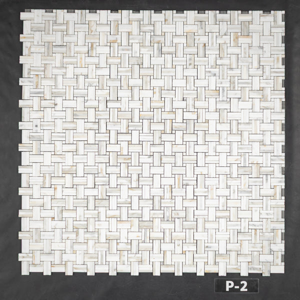Calacatta Gold Tri-Weave with 3/8" Calacatta Gold Dot Mosaic Polished