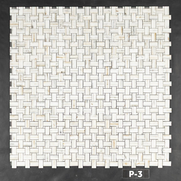 Calacatta Gold Tri-Weave con mosaico Calacatta Gold Dot de 3/8" pulido