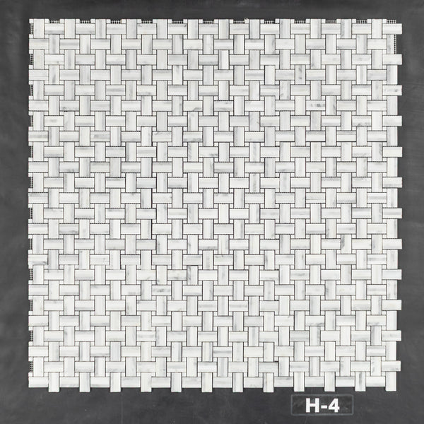 Pearl White Tri-Weave with 3/8" Pearl White Dot Mosaic Honed