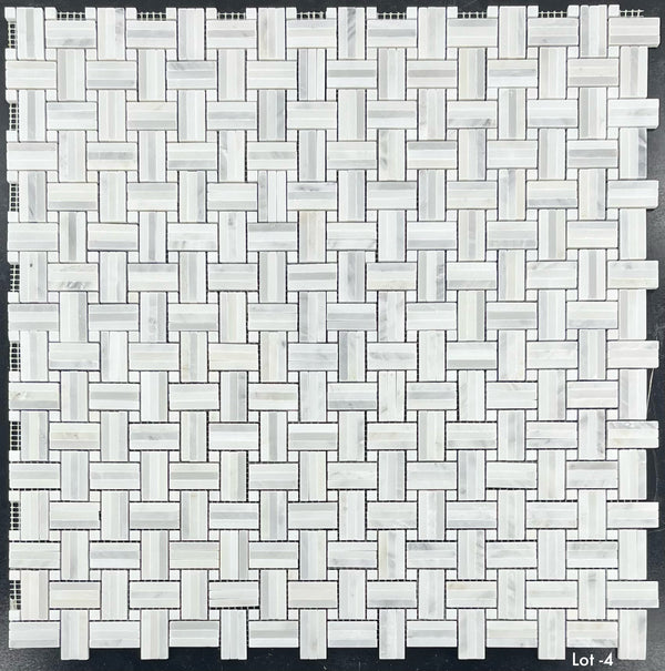 Pearl White Tri-Weave with 3/8" Pearl White Dot Mosaic Honed