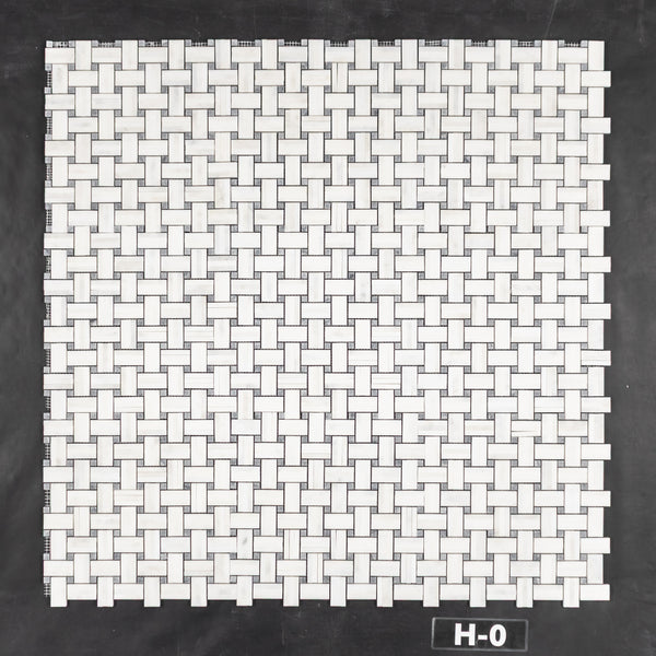 Pearl White Tri-Weave with 3/8" Pacific Gray Dot Mosaic Honed - Elon Tile & Stone