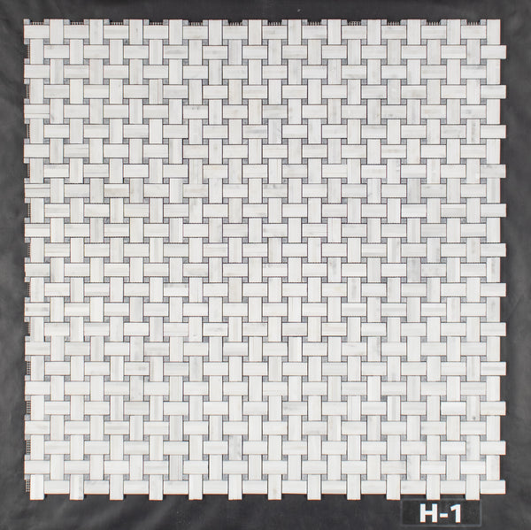 Pearl White Tri-Weave with 3/8" Pacific Gray Dot Mosaic Honed