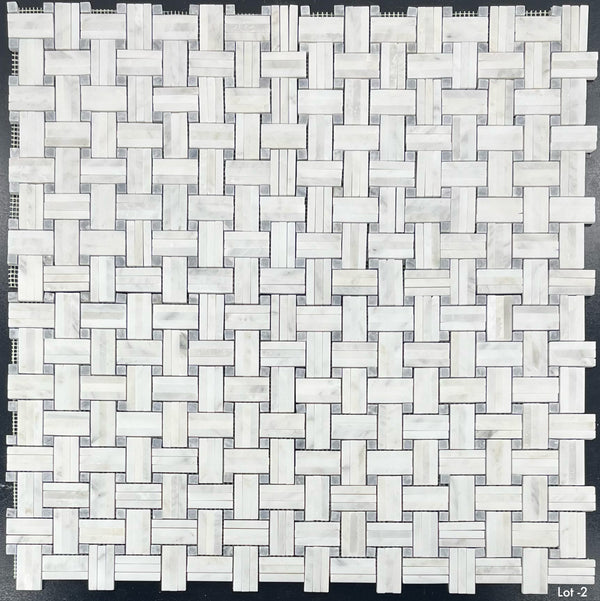 Pearl White Tri-Weave with 3/8" Pacific Gray Dot Mosaic Honed