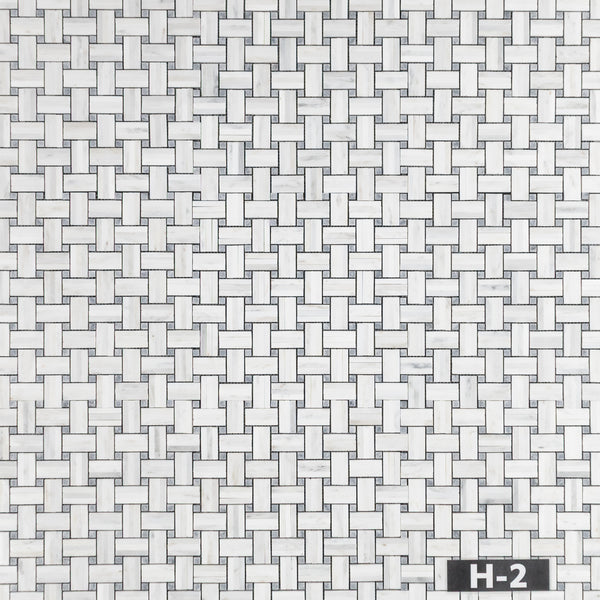 Pearl White Tri-Weave with 3/8" Pacific Gray Dot Mosaic Honed