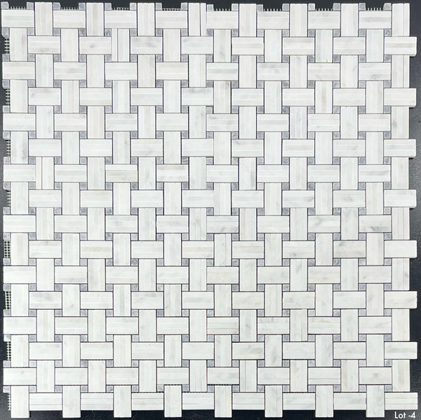 Pearl White Tri-Weave with 3/8" Pacific Gray Dot Mosaic Honed