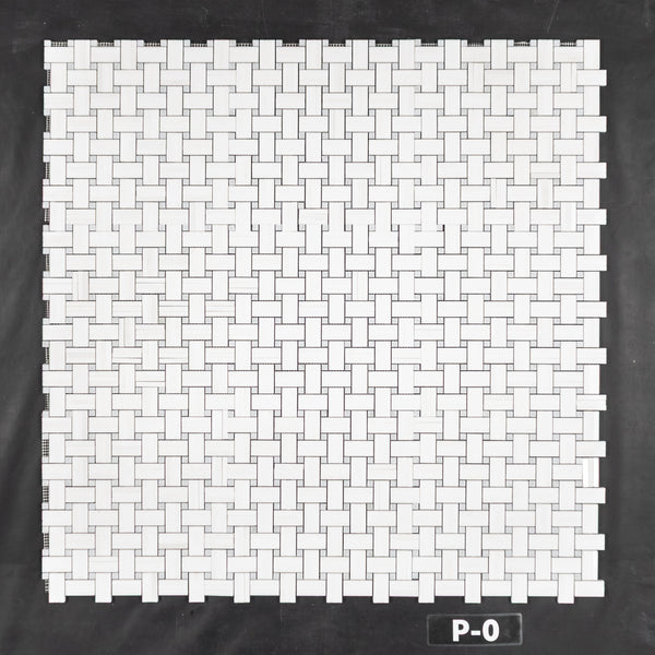 White Thassos Tri-Weave with 3/8" Blue Celeste Dot Mosaic Polished - Elon Tile & Stone
