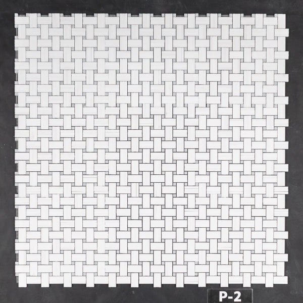 White Thassos Tri-Weave with 3/8" Blue Celeste Dot Mosaic Polished - Elon Tile & Stone