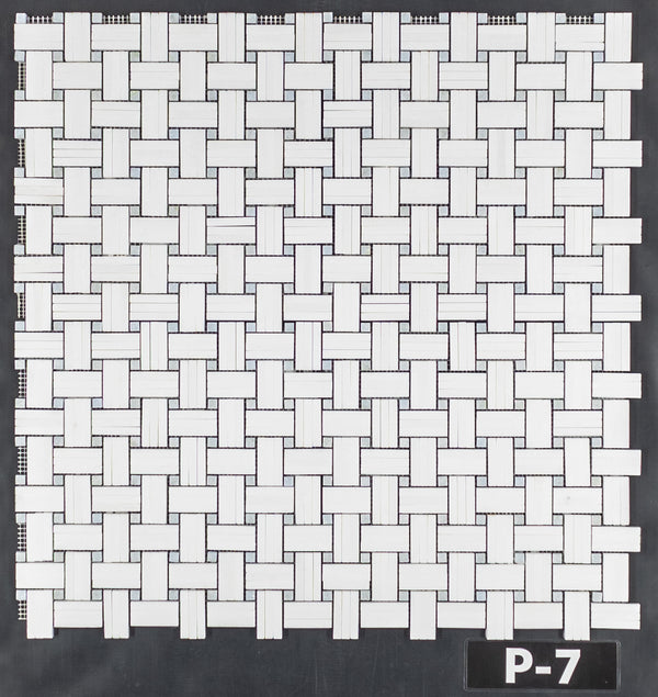 Tri-Weave Thassos blanco con mosaico de punto azul Celeste de 3/8" pulido
