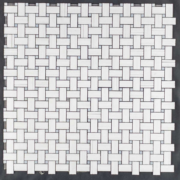 Tri-Weave Thassos blanco con mosaico de punto azul Celeste de 3/8" pulido