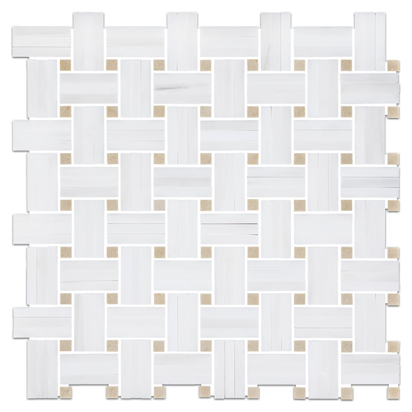 Dolomita Tri-Weave con mosaico de puntos Crema Marfil de 3/8" pulido