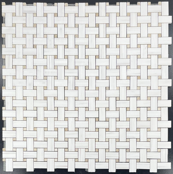 Dolomita Tri-Weave con mosaico de puntos Crema Marfil de 3/8" pulido