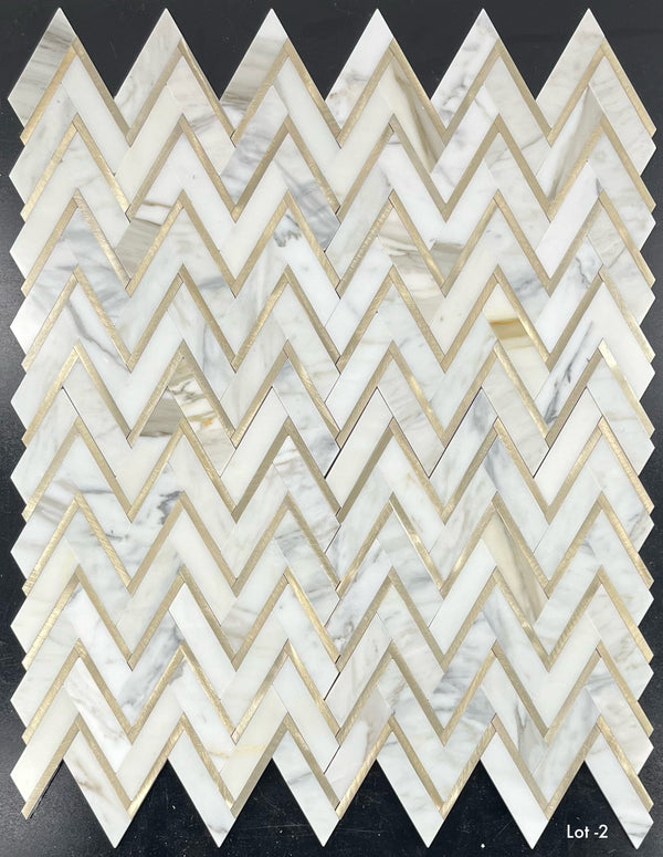 Calacatta Gold Herringbone with Gold Aluminum Mosaic Polished