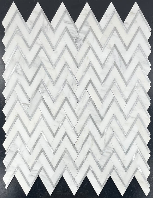 Pearl White Herringbone with Silver Aluminum Mosaic Polished