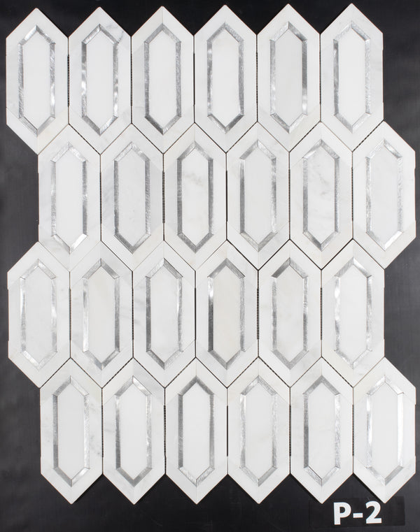 Pearl White with Silver Aluminum Picket Mosaic Polished