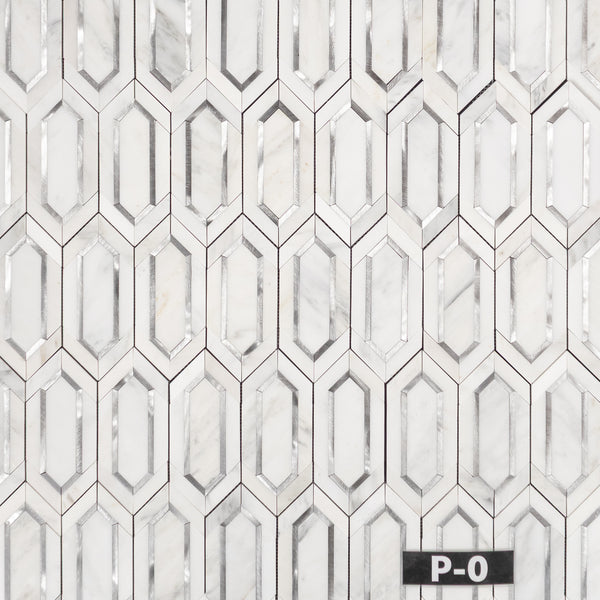 Pearl White with Silver Aluminum Picket Mosaic Polished