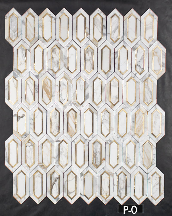 Calacatta Gold with Gold Aluminum Picket Mosaic Polished