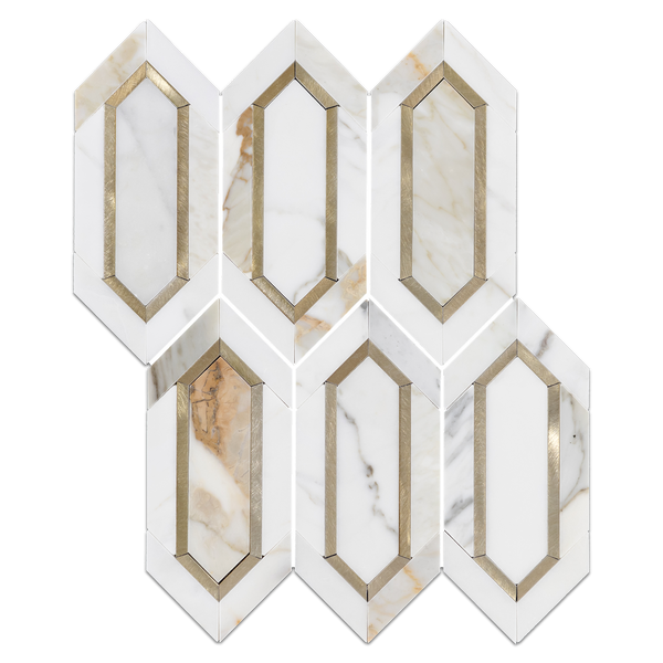 Calacatta Gold with Gold Aluminum Picket Mosaic Polished