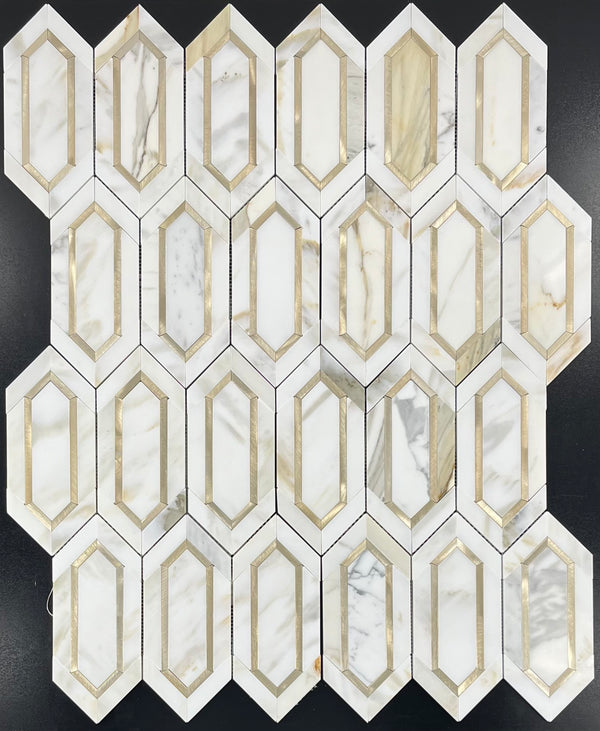 Calacatta Gold with Gold Aluminum Picket Mosaic Polished