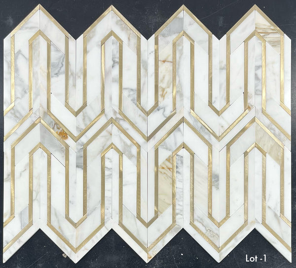 Calacatta Gold Serpentine with Gold Aluminum Mosaic Polished