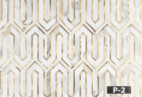 Calacatta Gold Serpentine with Gold Aluminum Mosaic Polished - Elon Tile & Stone
