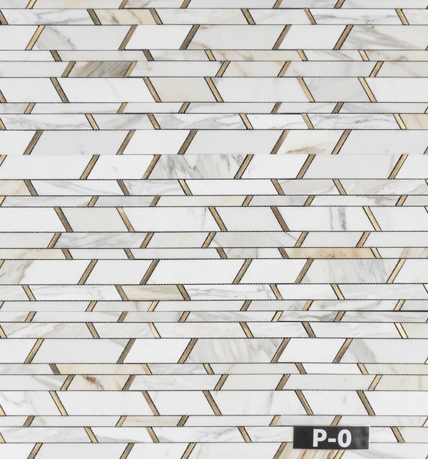 Calacatta Gold Random Strip with Gold Aluminum Mosaic Polished