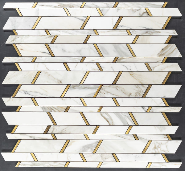 Calacatta Gold Random Strip with Gold Aluminum Mosaic Polished