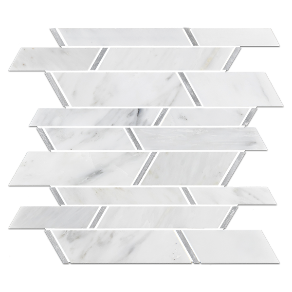 Tira aleatoria blanca perla con mosaico de aluminio plateado pulido