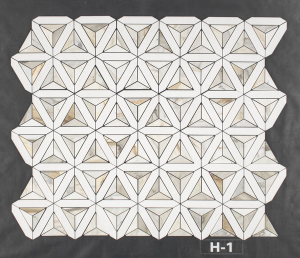 White Thassos Siena with Calacatta Gold Mosaic Honed