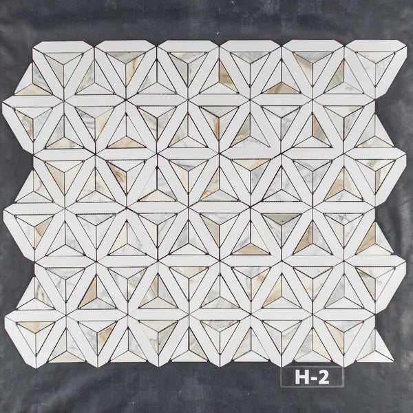 White Thassos Siena with Calacatta Gold Mosaic Honed