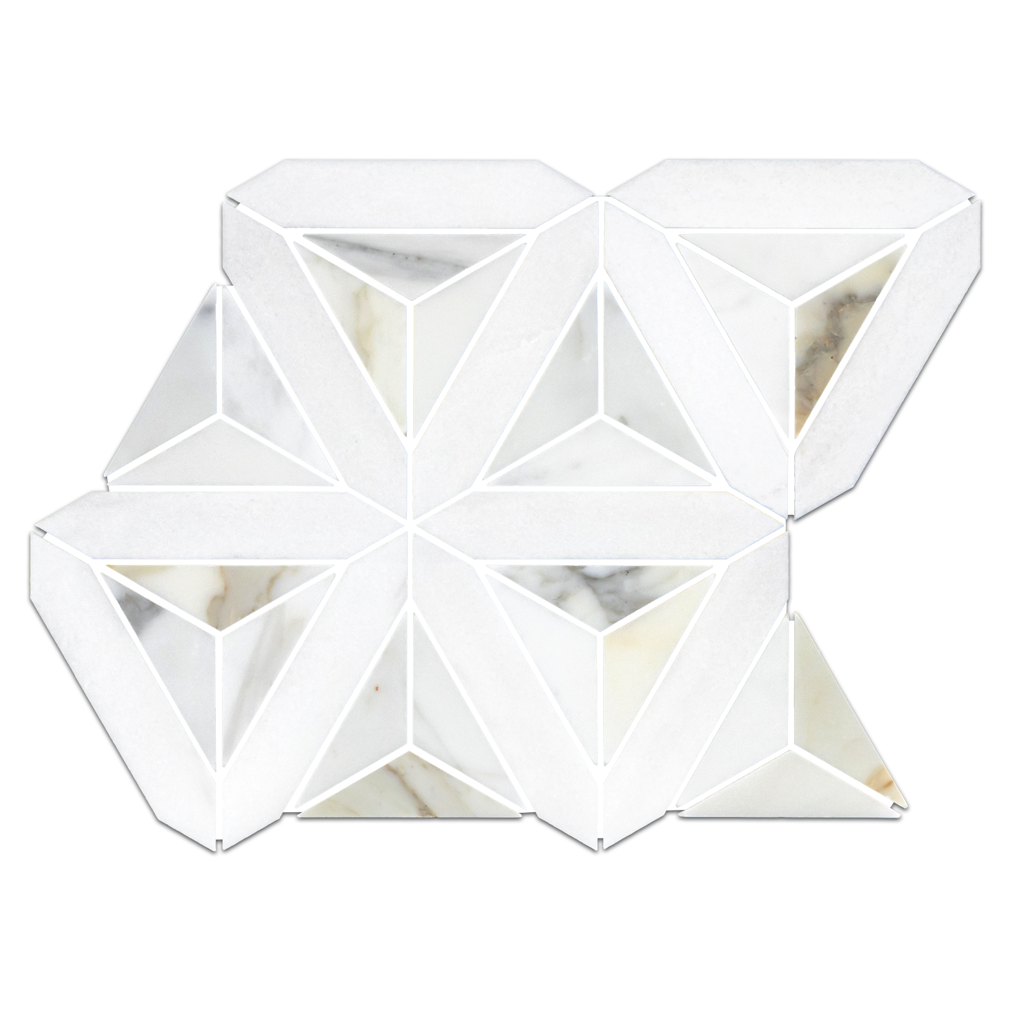White Thassos Siena with Calacatta Gold Mosaic Honed
