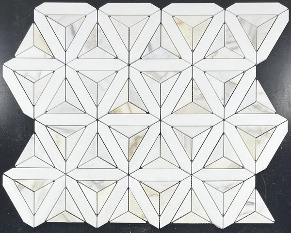 Thassos Siena blanco con mosaico de oro Calacatta pulido