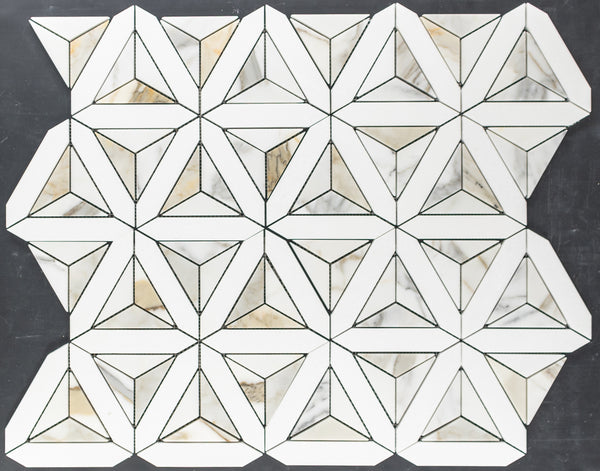 White Thassos Siena with Calacatta Gold Mosaic Honed