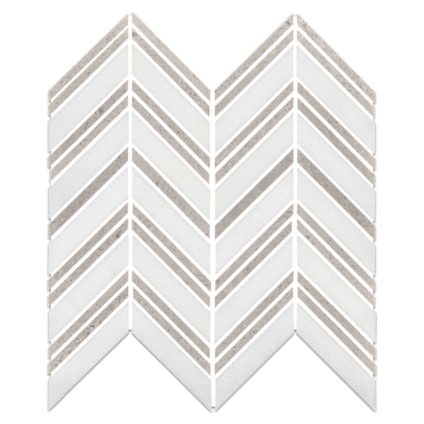 **STOCK LIMITADO** Thassos Chevron blanco con mosaico de tiras de dólar de arena pulido