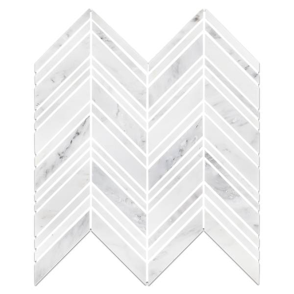 **STOCK LIMITADO** Mosaico Chevron blanco perla pulido