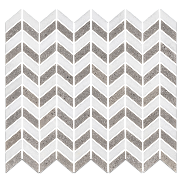 **STOCK LIMITADO** Thassos Petite Chevron blanco con mosaico Sand Dollar pulido