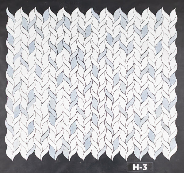 White Thassos Petal with Blue Celeste Mosaic Honed