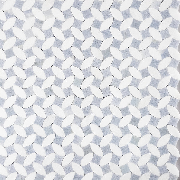 White Thassos & Blue Celeste Twilight Mosaic Honed