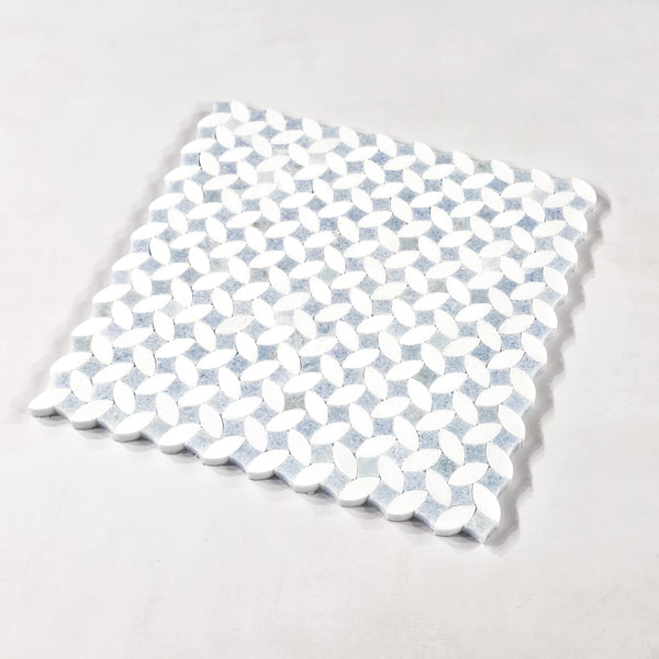 White Thassos & Blue Celeste Twilight Mosaic Honed
