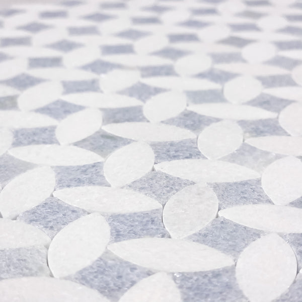 White Thassos & Blue Celeste Twilight Mosaic Honed