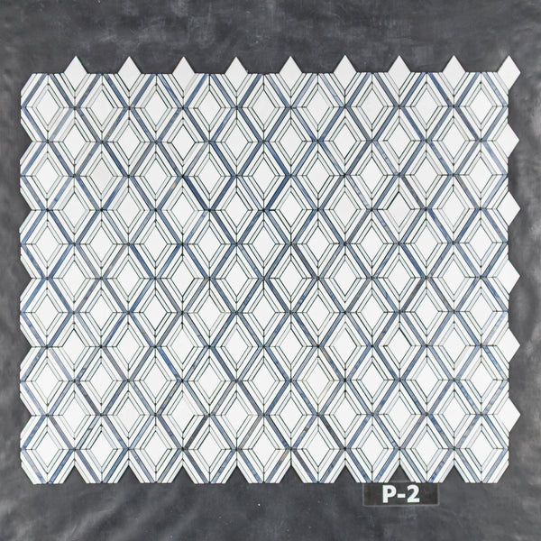 White Thassos Petite Jewel with Blue Celeste and Azul Macauba Mosaic Polished