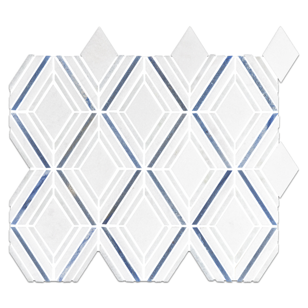 White Thassos Petite Jewel with Blue Celeste and Azul Macauba Mosaic Polished