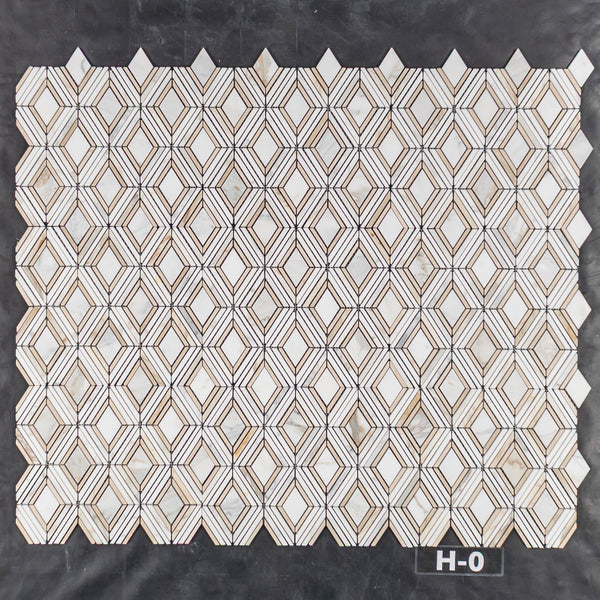 Calacatta Petite Jewel with White Thassos and Crema Marfil Mosaic Honed